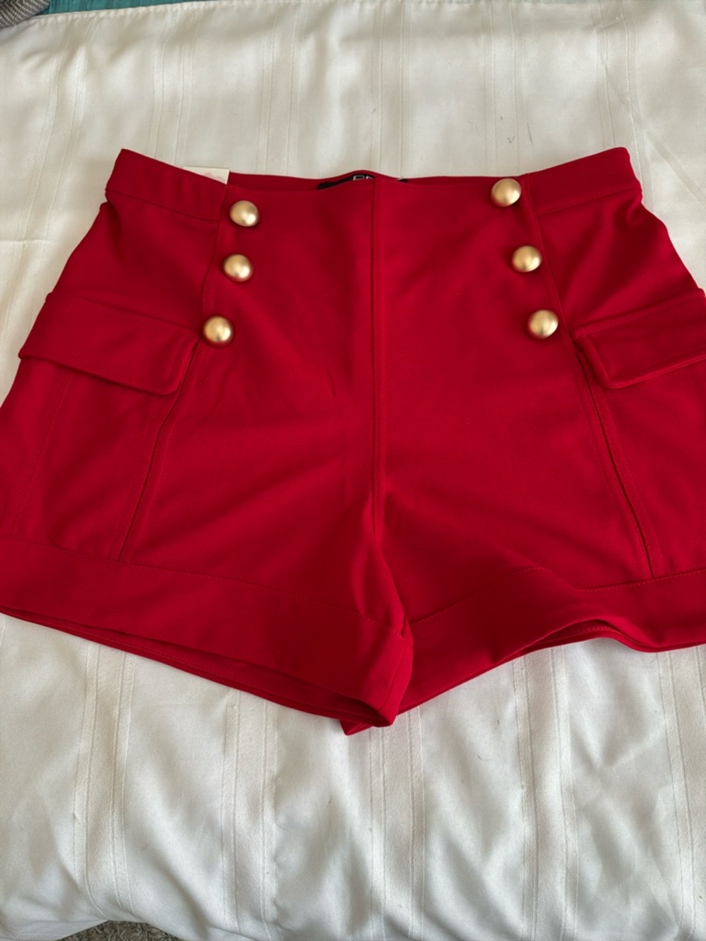 High-Waist Red Button Accent Women's Shorts